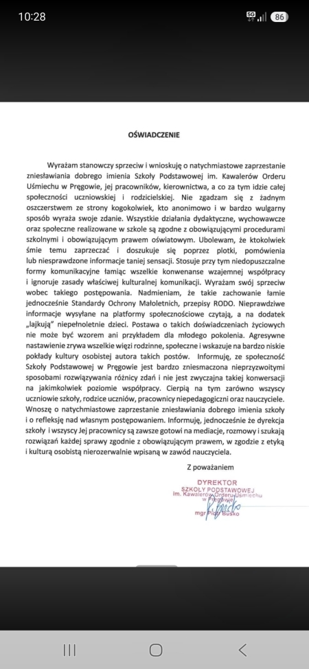 OŚWIADCZENIE